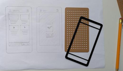 Mobile wireframing UX templates (grid dots, menu bars)