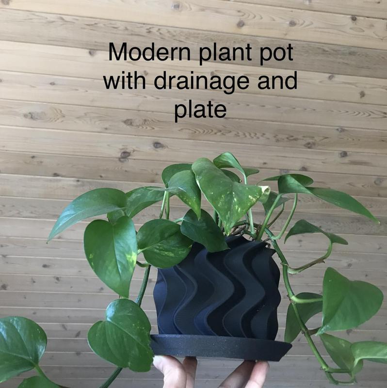Modern plant pot with drainage and plate