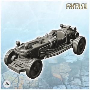 Single-seater steampunk race car with visible pipes (3) - Future Sci-Fi SF Post apocalyptic Tabletop Scifi Wargaming Planetary exploration RPG Terrain