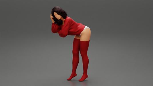 Beautiful woman in stockings  lingerie and jacket 3D Print Model