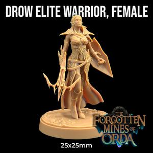 Drow Elite Warrior Female | PRESUPPORTED | Forgotten Mines of Orda