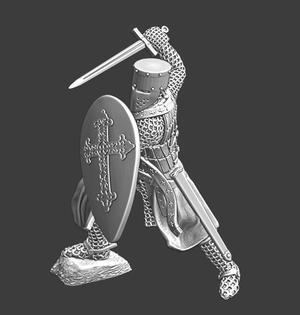 Medieval religious knight fighting with sword
