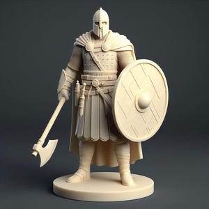 193 Stern Viking Warrior with Shield and Axe - Ivory-Style Minimalist Statue, character, monster, fantasy, art, sculpture, model, animal, 3d model, statue, creature, magic, 3d print, collectible, cat, wood, dragon, sword, base, warrior, wild, dog