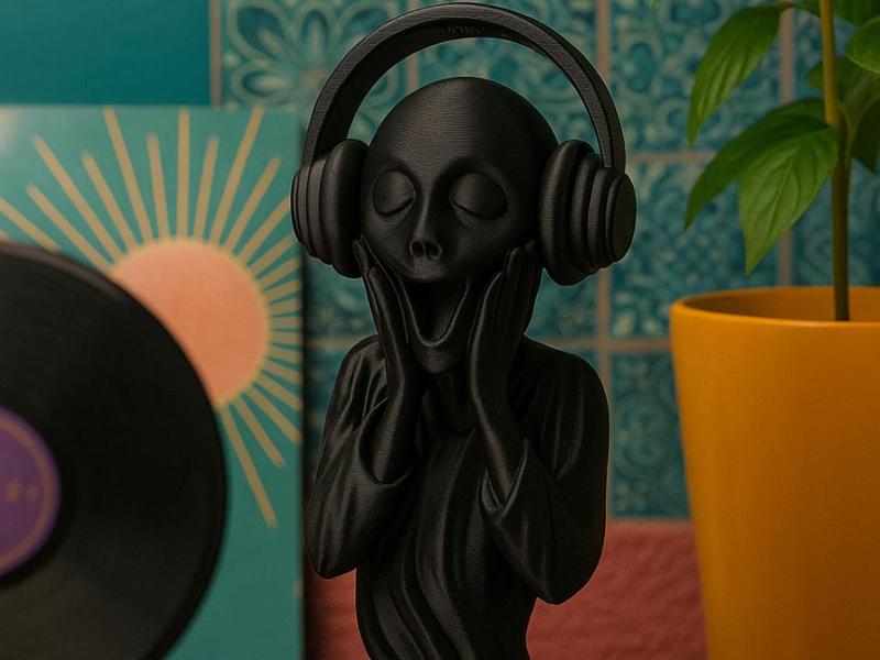 Munch-Inspired Scream in Headphones Sculpture