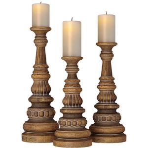 Rustic Wooden Carved Classic Distressed Candle Holders 3D model