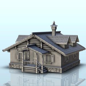Slavic traditionnal house with canopy and engraved roof edges (2) - Medieval Gothic Feudal Old Archaic Saga 28mm 15mm