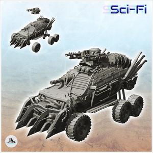 Six-wheeled vehicle with weapons, spikes and bulletproof windows (2) - Future Sci-Fi SF Post apocalyptic Tabletop Scifi