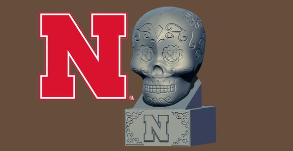 NCCA University of Nebraska Sugar Skull Statue - 3d Print