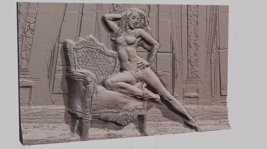 Bikini Supermodel relief sculpture