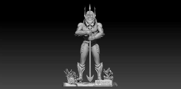 Aquaman statue of man holding sword