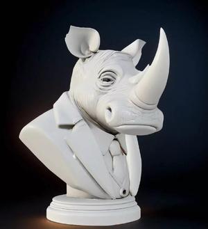 Rhino Bust 3D Model - STL Printable Wildlife Animal