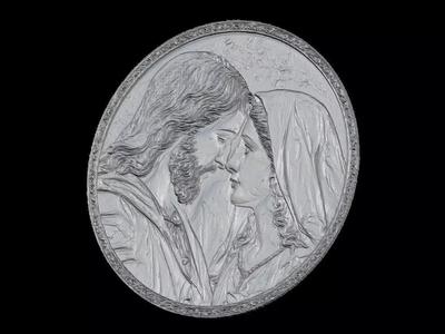 Jesus and Mary Round Sculpture Relief