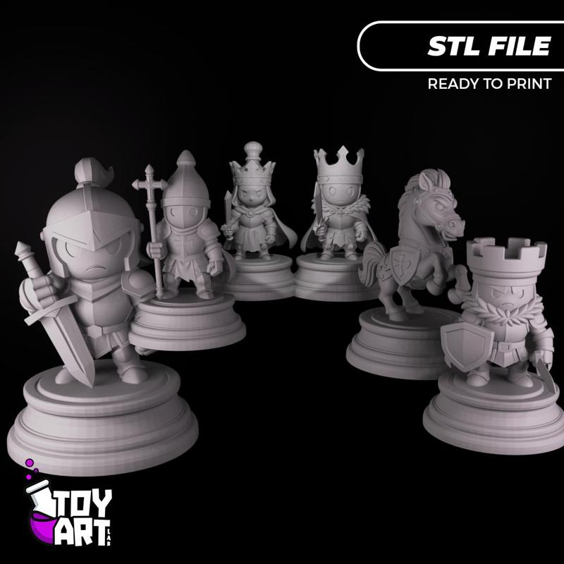 Stylized Chess Set STL - 6 Printable Pieces for 3D Print