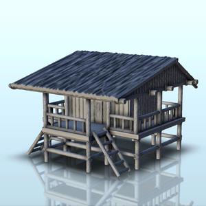 Cabin on stilts with double stairs (11) - Pacific War WW2 Jungle Island Medieval Palm Beach Vietnam Viet Cong Iwo Jima Laos Cambodia