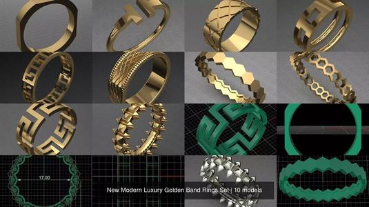 New Modern Luxury Golden Band Rings Set 3D Model Collection