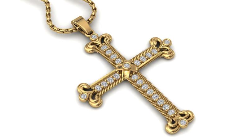 Print Ready STL 3DM Cross Necklace Classic Diamond Pendant