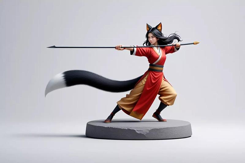 1833Color 3D Model of a Fox Woman Practicing Kung Fu