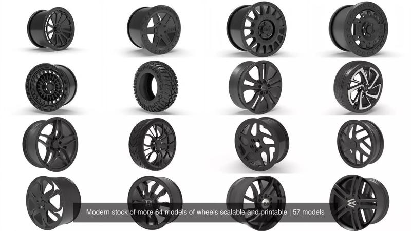 Modern stock of more 64 models of wheels scalable and printable 3D Model Collection
