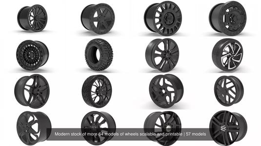 Modern stock of more 64 models of wheels scalable and printable 3D Model Collection