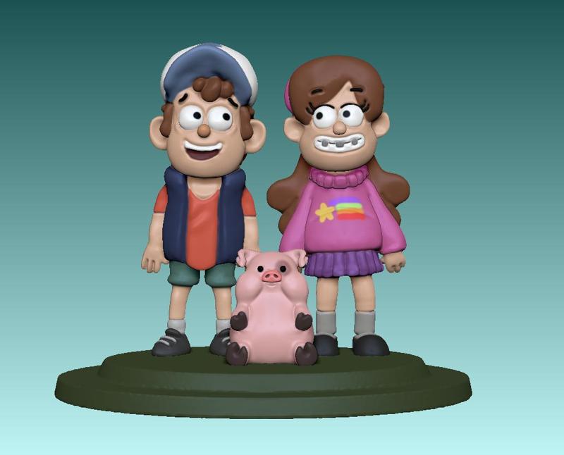 Dipper Pines and Mabel Pines and Waddles from gravity falls