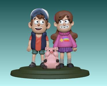 Dipper Pines and Mabel Pines and Waddles from gravity falls