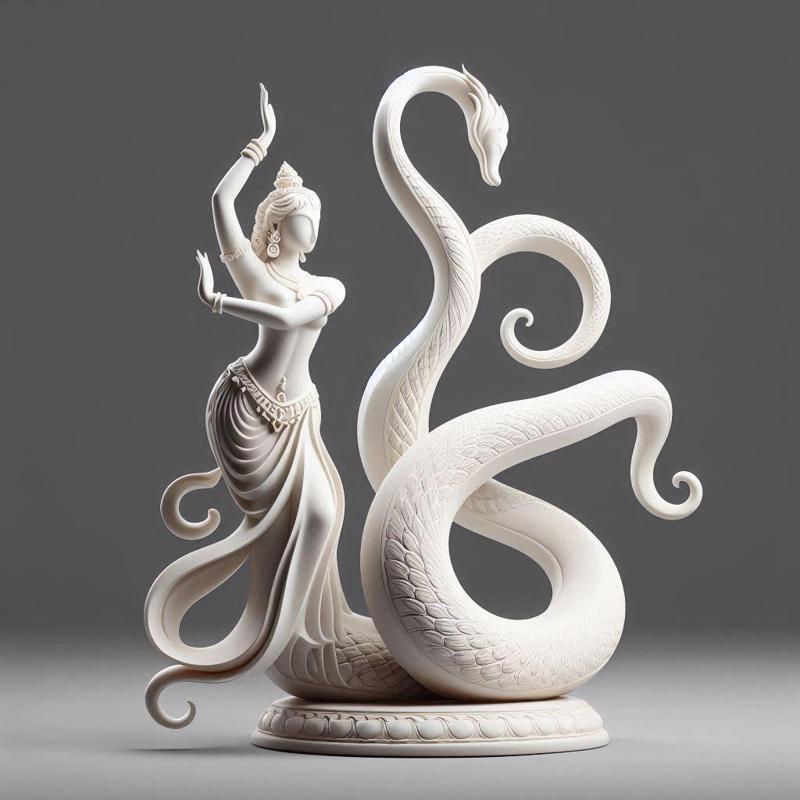 65 Ivory Serpent Dancer with Female Head - Indian Minimalist Statue