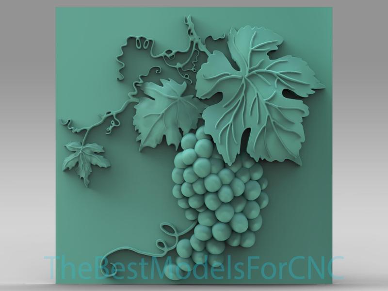 3D Model STL File for CNC Router Laser & 3D Printer Grapes with Leaf