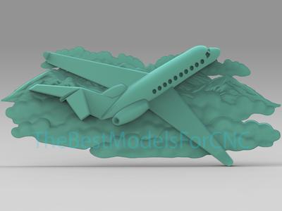 3D Model STL File for CNC Router Laser & 3D Printer Jet Flying over Mountains