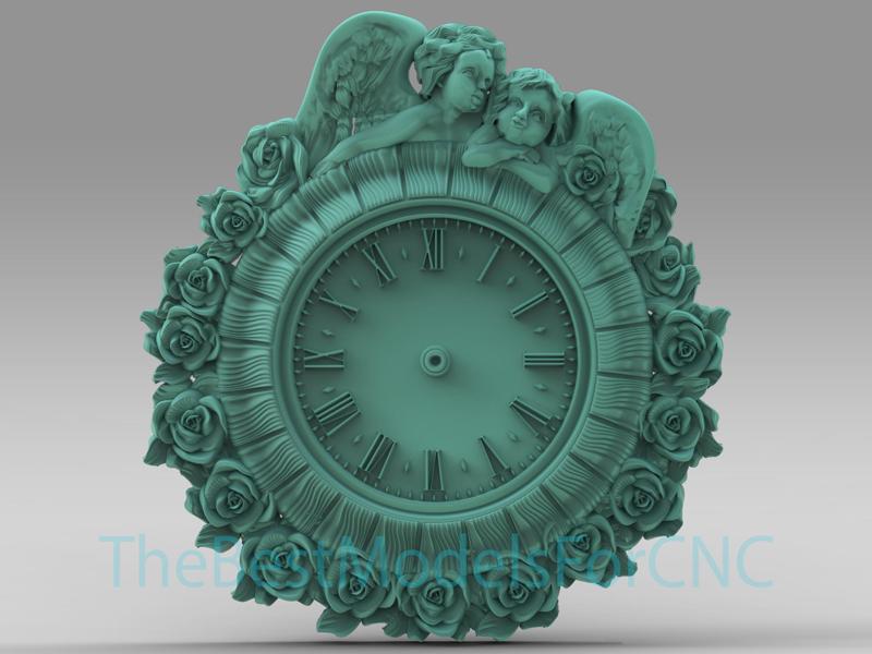 3D Model STL File for CNC Router Laser & 3D Printer Angels and Roses With Clock