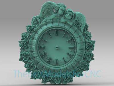 3D Model STL File for CNC Router Laser & 3D Printer Angels and Roses With Clock
