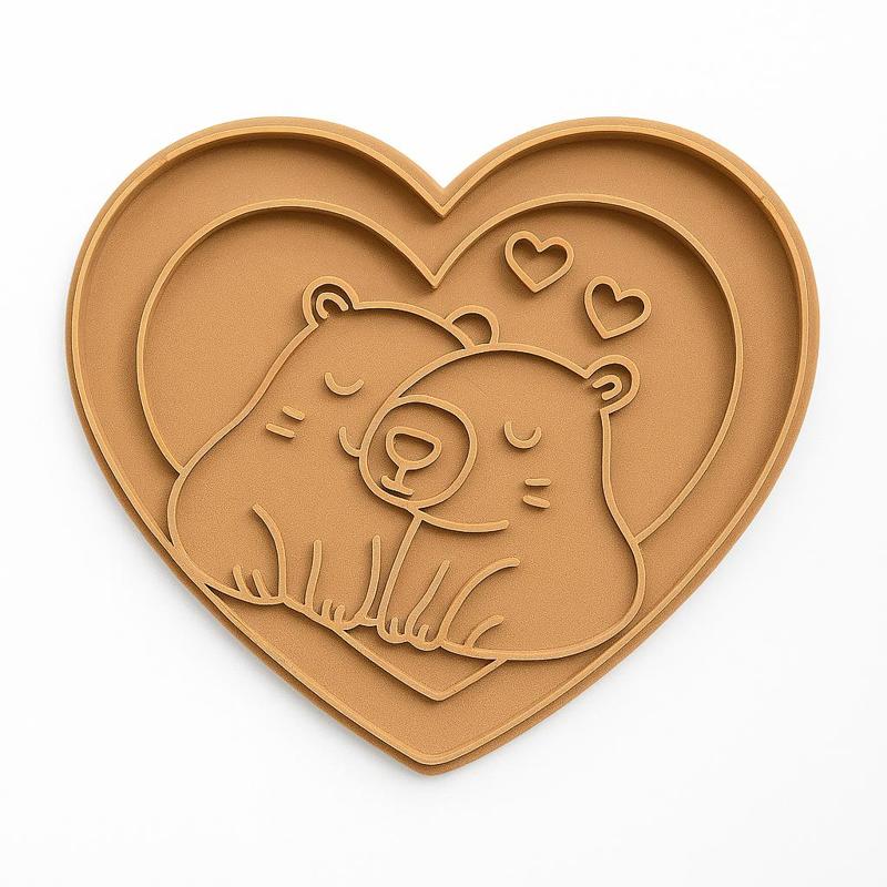 Capybara inside a heart-shaped cookie cutter