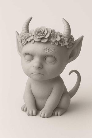 Grumpy Demon Baby Figurine with Flower Crown – STL File for 3D Printing