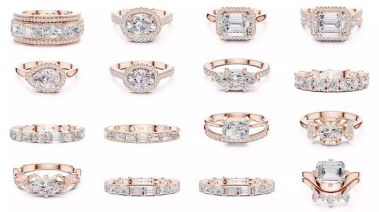 39 East West Diamond Ring 3DM STL OBJ FBX 3 Color Render Video 3D Model Collection
