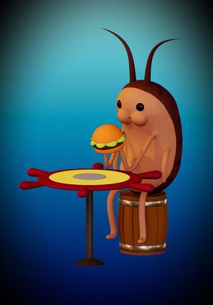 Roach Eating Hamburger
