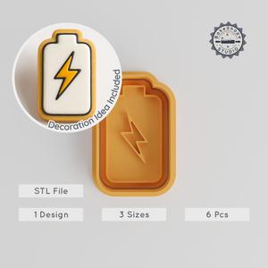 Battery Shape Cutter & Stamp Set, Perfect for Cookies & Fondant, 3 Sizes, Energy & Power Designs