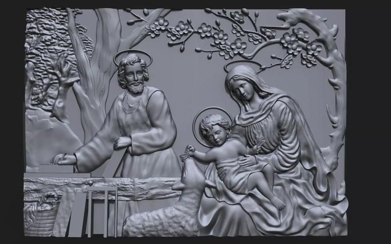 Jesus Birth with Mary and Joseph bas relief for CNC