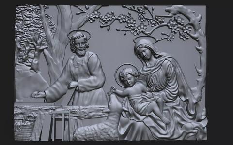Jesus Birth with Mary and Joseph bas relief for CNC