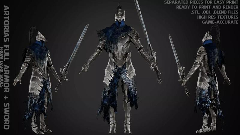 Dark Souls Knight Artorias Armor and Greatsword for Cosplay 3D Model Collection