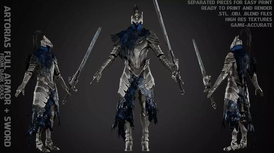 Dark Souls Knight Artorias Armor and Greatsword for Cosplay 3D Model Collection