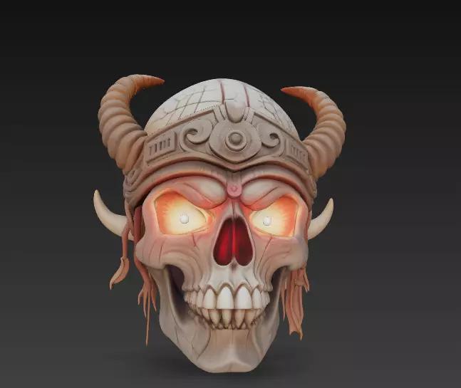 Cursed Skull Mask Horned Tribal Horror Bust with Glowing Eyes
