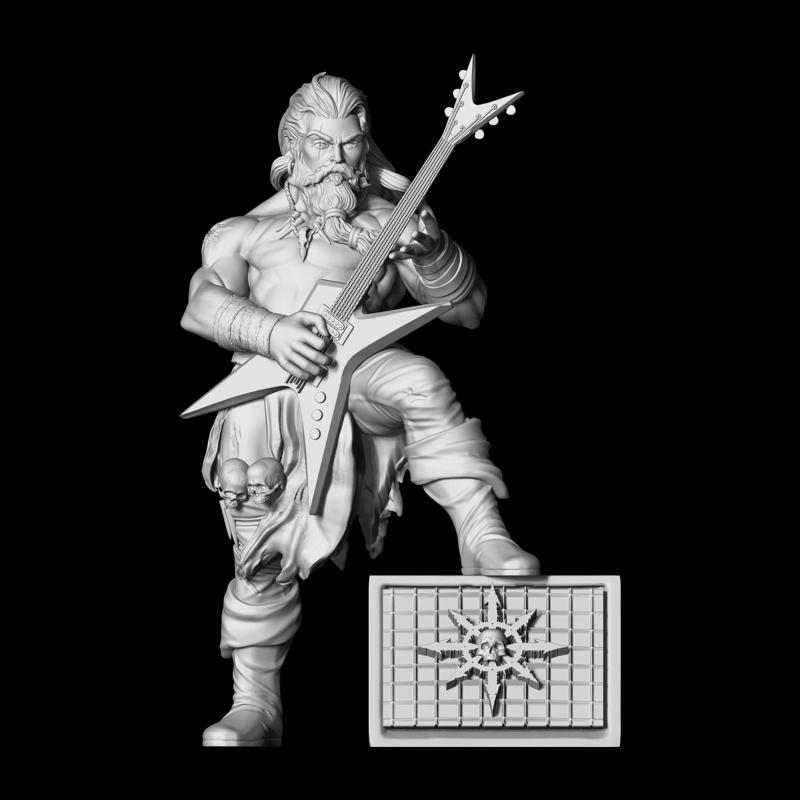 Dimebag statue of man holding guitar