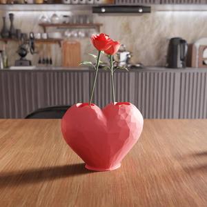 3D Heart Shaped Flower Vase V2 STL File - 022