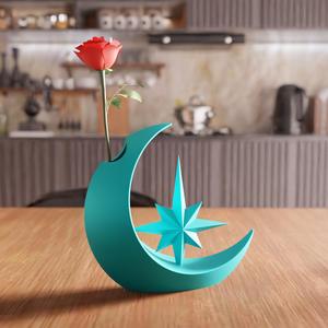 3D Moon Flower Vase STL File - 063
