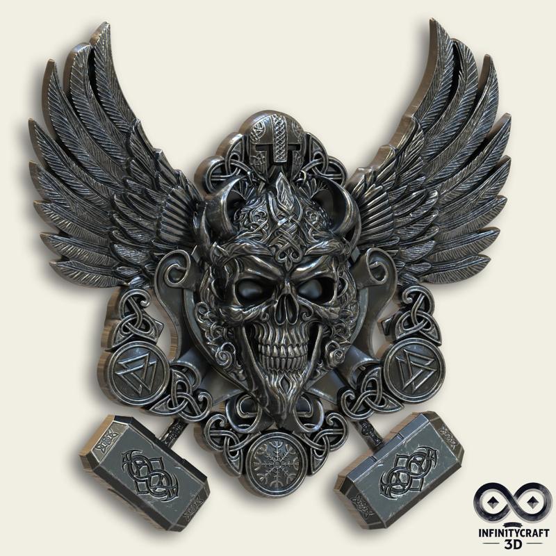 Odin’s Mark – Norse Skull Emblem STL for 3DPRINT or CNC