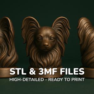Papillon Dog Bust - Dog Statue - STL 3MF - 3D Printable Dog Model - Pet Memorial