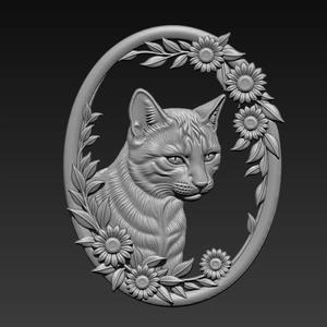 Cat Head with Flowers Border A89