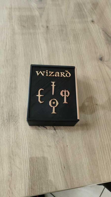 Wizard Card Game Box with Coins and Paper