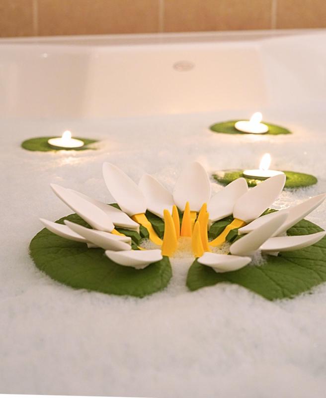 Bath Lilies - Wine Lily and CandleLily - Bath Wine Holder, and Tub Candle Floats, Frog