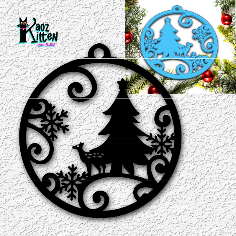 2 FILES Christmas Tree with Deer Ornament and Wall Art