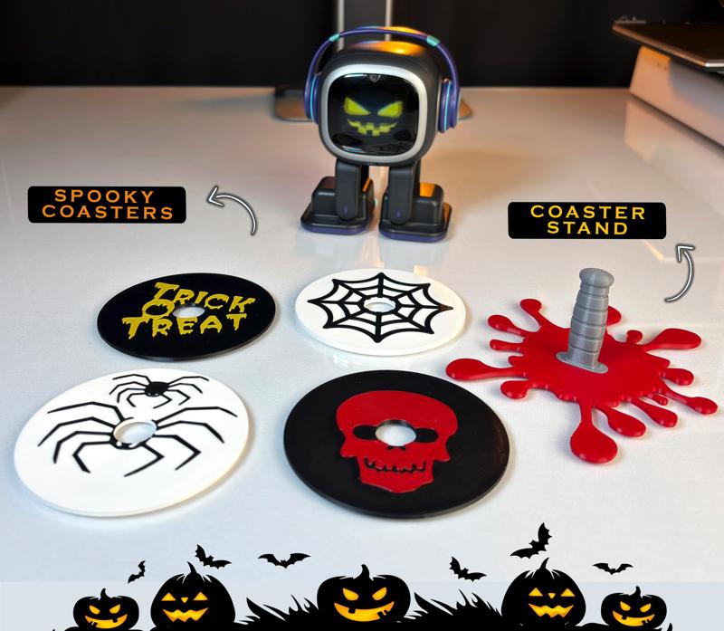 Halloween Coaster Set with Blood-Splatter Knife Stand